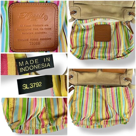 Fossil 1954 Vintage Y2K 90s Canvas Leather Crossbody Bag Front Flap Pockets - Picture 12 of 12